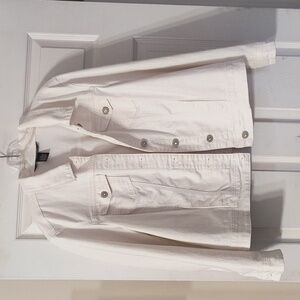White denim jacket with rhinestone buttons